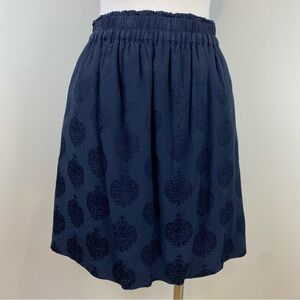 Ann Taylor Loft Black Mini Skirt Embossed Medallion Print Size S Pull On Pockets